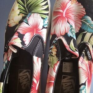 Vans Black and Pink Sneakers Floral Design
